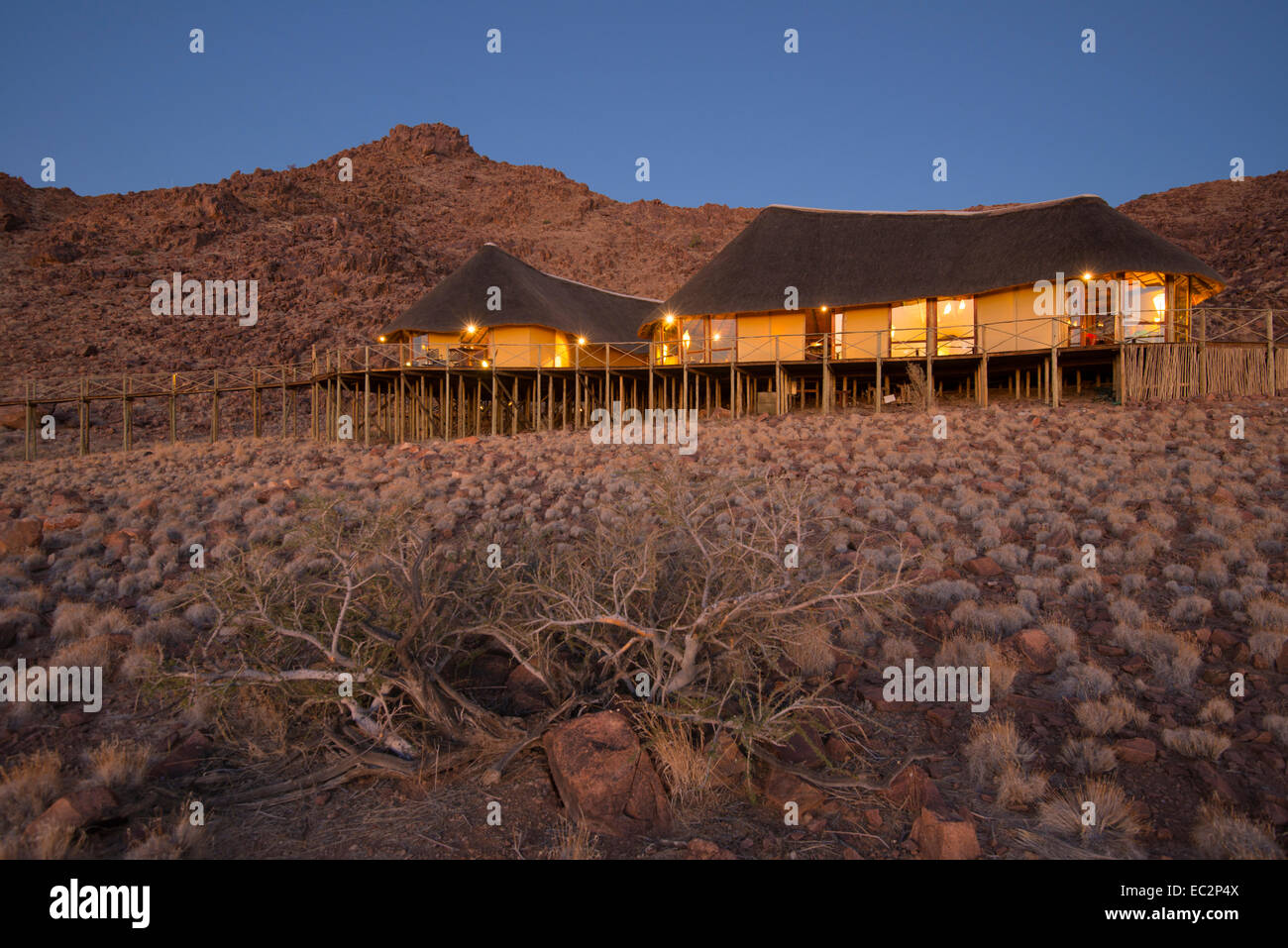 Afrika, Namibia. Sossus Dune Lodge.  Namibia-Wüste. Sossusvlei, Naukluft Park. Stockfoto