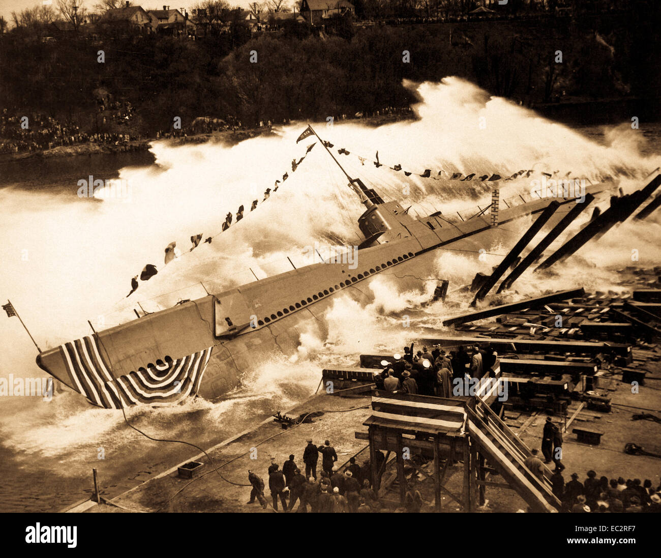 Start der USS ROBALO 9. Mai 1943, bei Manitowoc Shipbuilding Co., Manitowoc, Wisconsin, USA  (Marine) Stockfoto