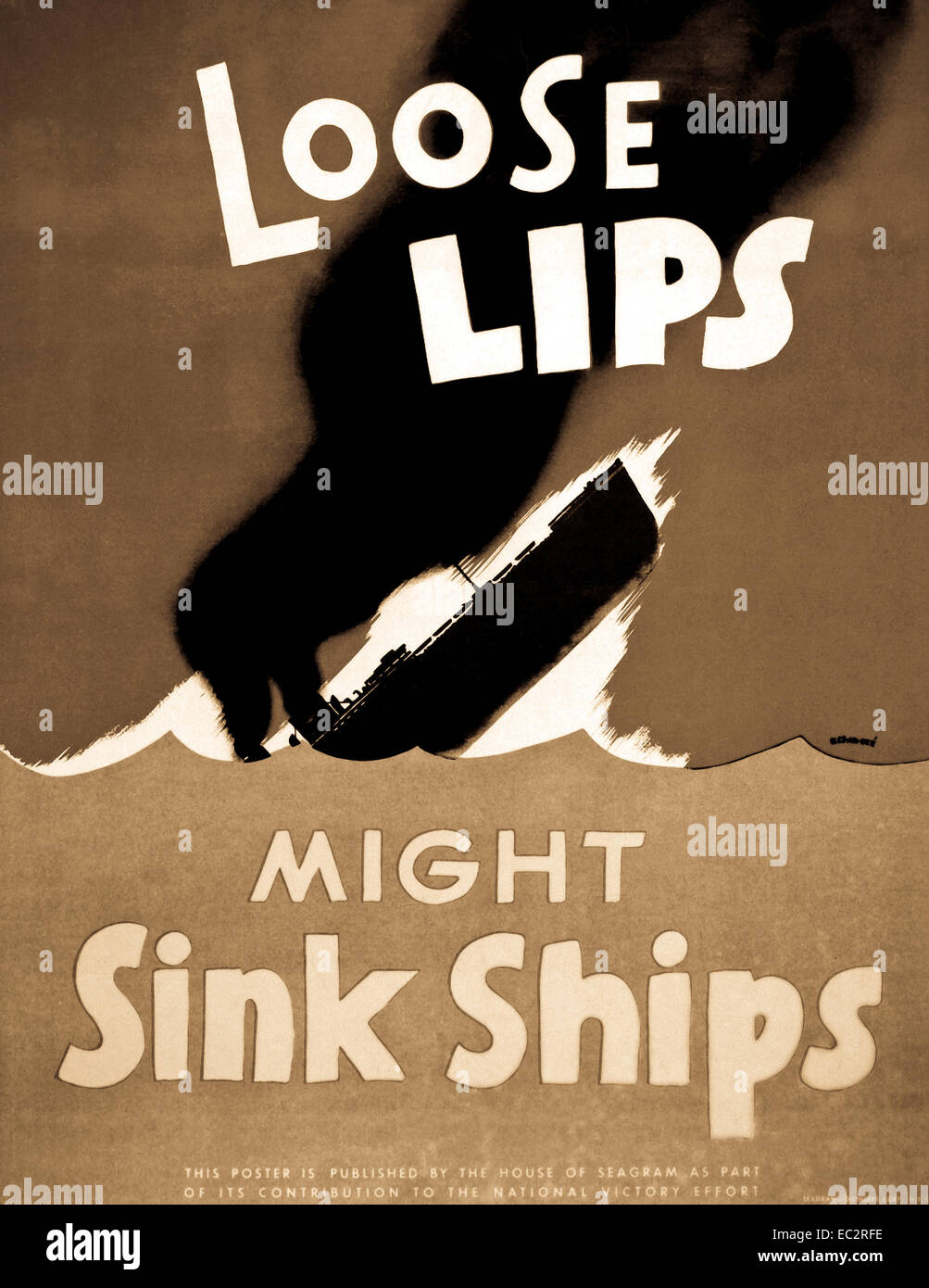 Lose Lippen konnten Schiffe sinken. Farbe Poster von Ess-ar-Gee. (Büro der Regierung berichten) Stockfoto