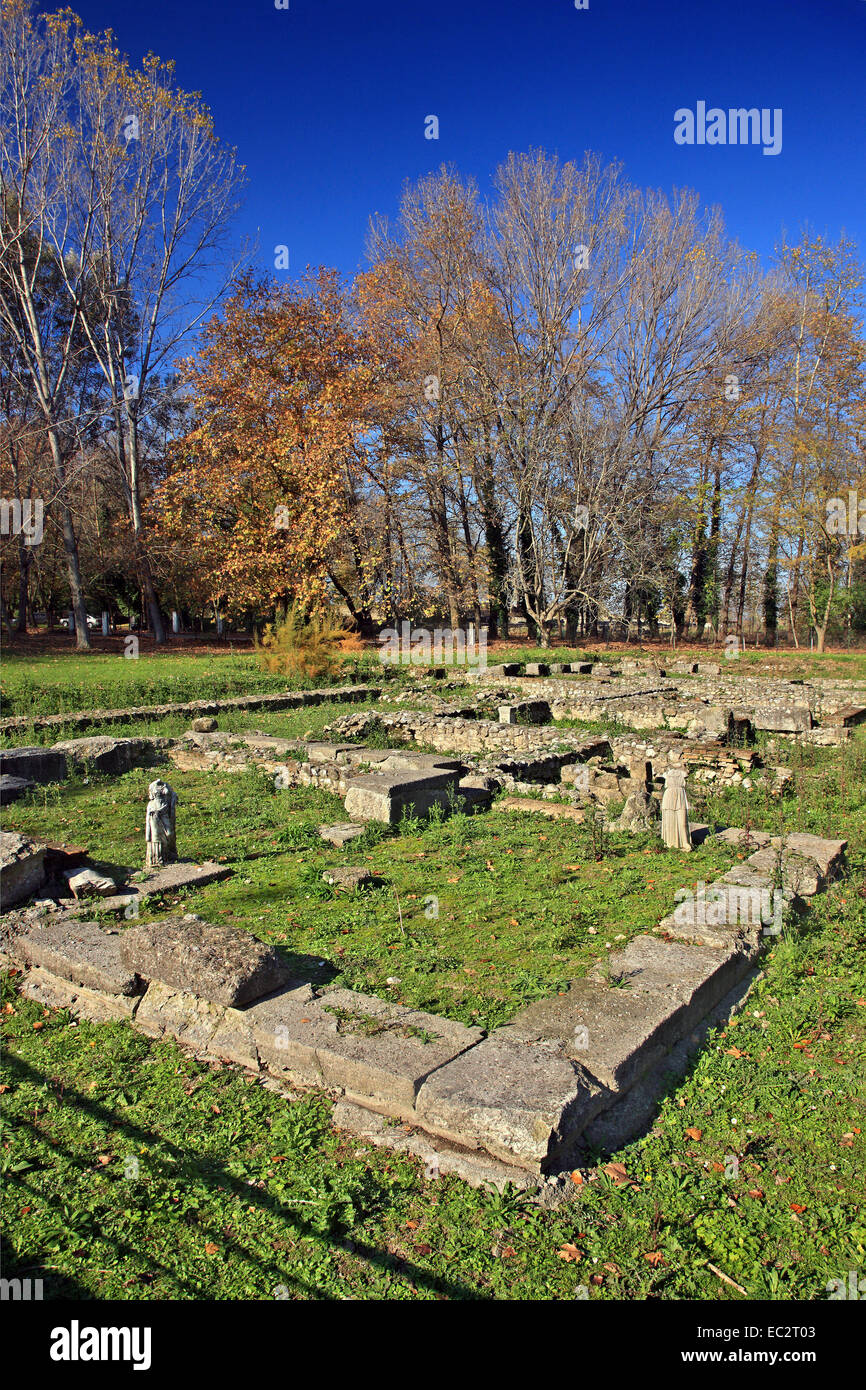 Das Heiligtum der Demeter in der archäologischen Stätte von Dion, "Heilige Stadt" der antiken Makedonen Pieria, Mazedonien, Griechenland. Stockfoto