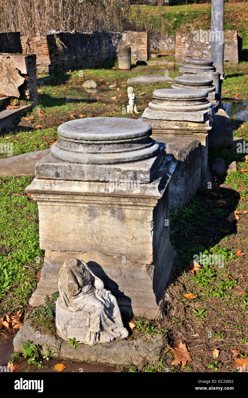 "Detail" aus dem Heiligtum der Isis in der archäologischen Stätte von Dion, Pieria, Mazedonien, Griechenland. Stockfoto