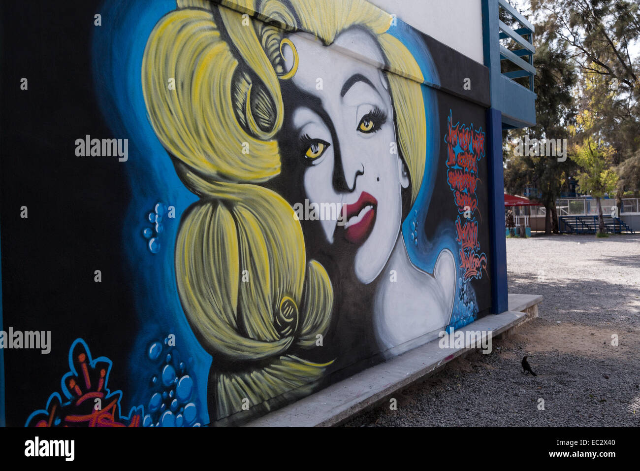 Urbane Kunst mit Marilyn Monroe in der spanischen Kolonialstadt von Santiago de Querétaro, Mexiko Stockfoto