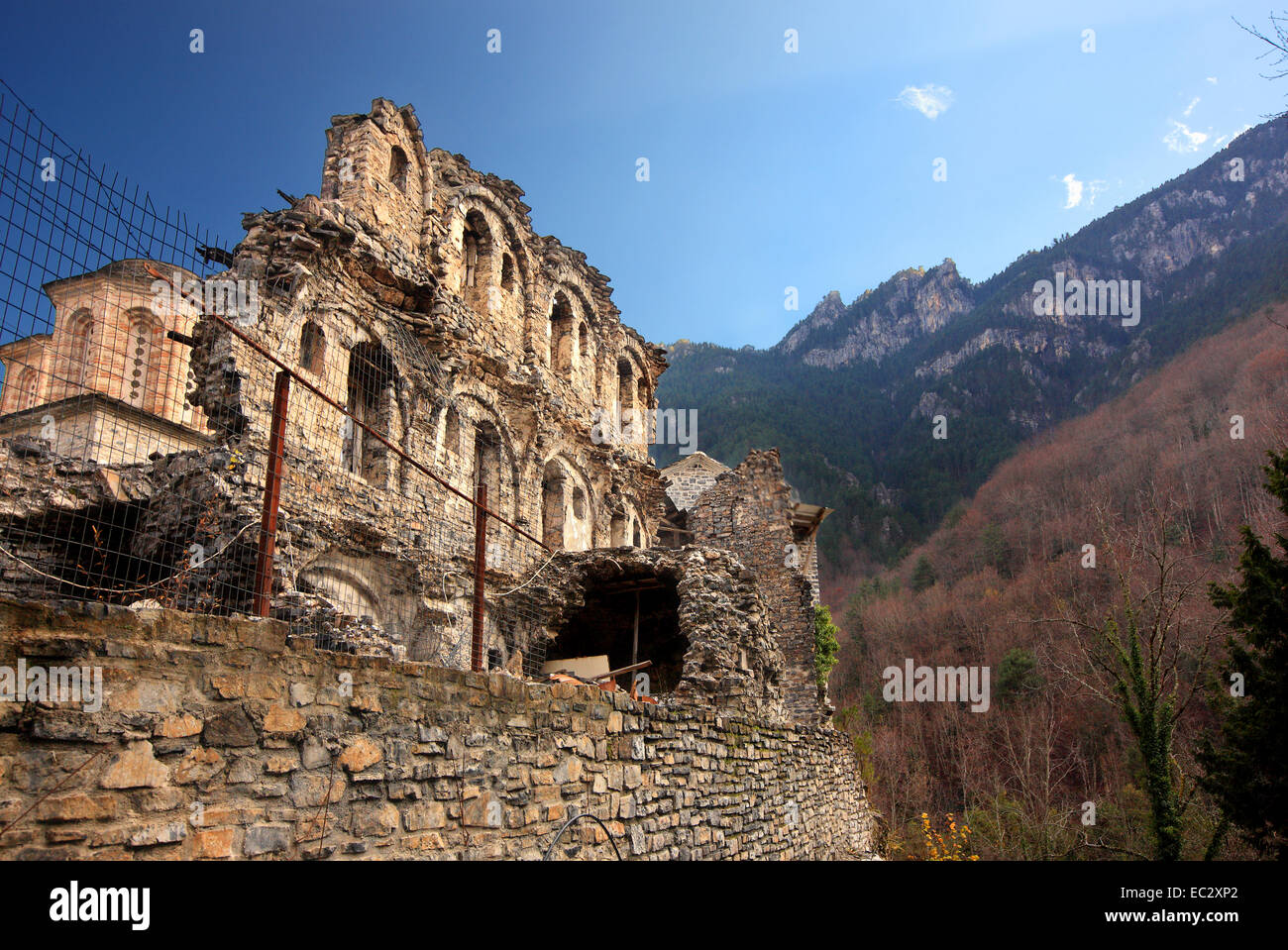 Die (alte) Heiligen Kloster von Saint Dionysios, am Olymp, Pieria, Mazedonien, Griechenland. Stockfoto