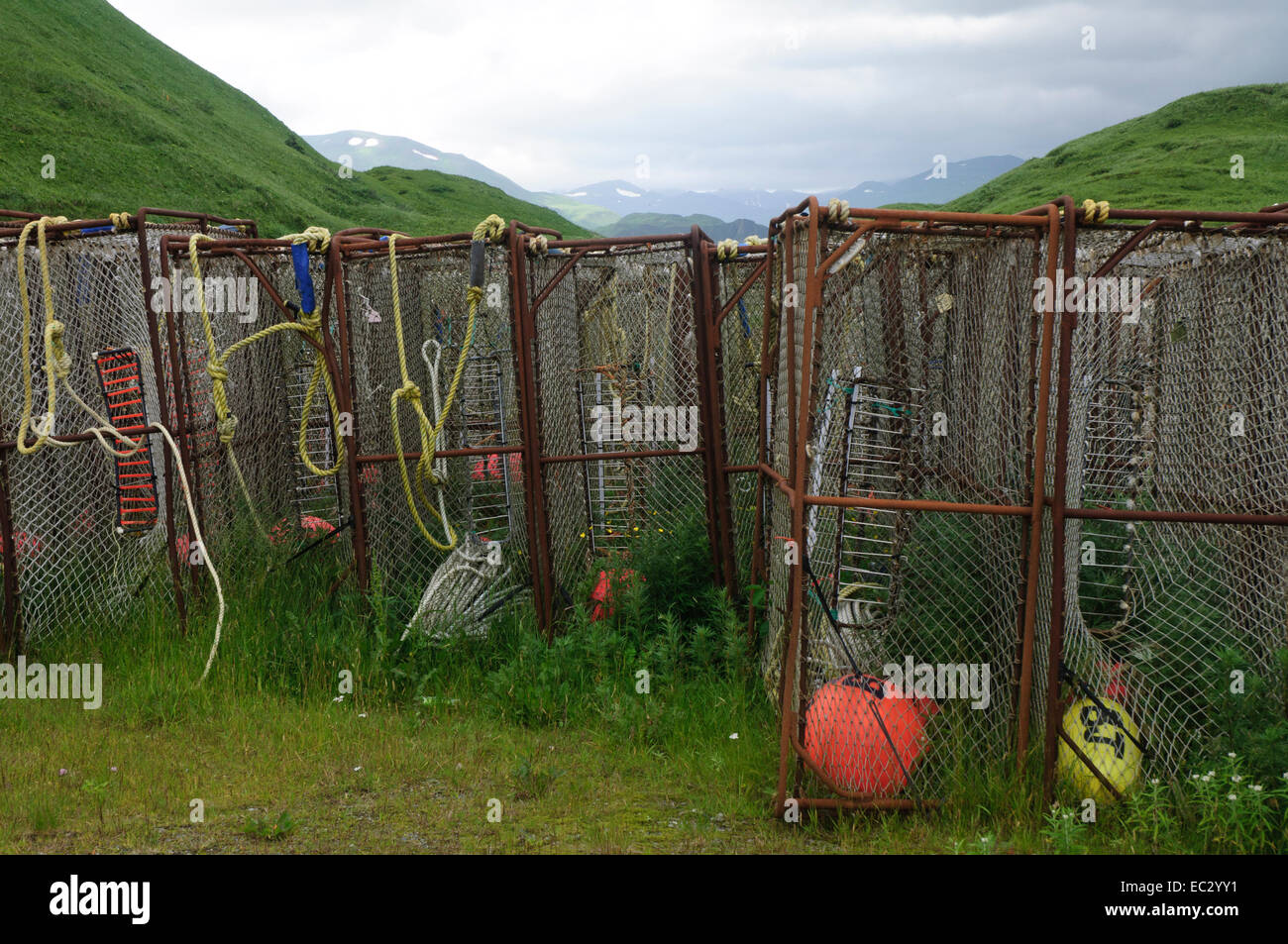 Krabben Sie-Töpfe in Dutch Harbor Stockfoto