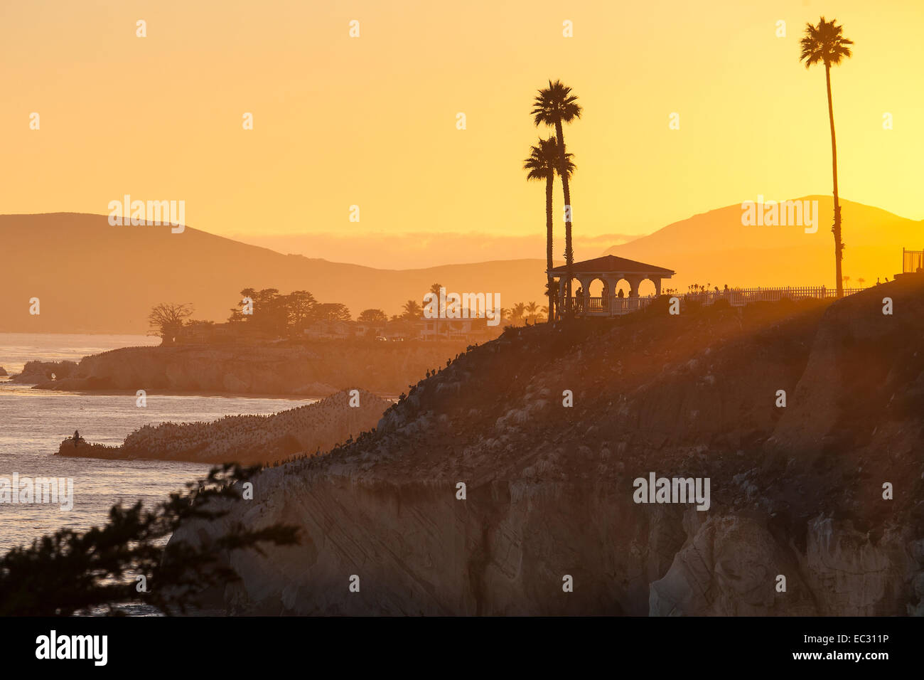 Pavillon am Ozean Bluff bei Sonnenuntergang, Margo Dodd Park, Pismo Beach, California, Vereinigte Staaten von Amerika Stockfoto