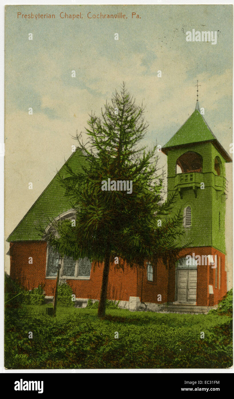 Cochranville presbyterianischen Kapelle in Chester County, Pennsylvania auf einer Pre-1923-Postkarte. Stockfoto