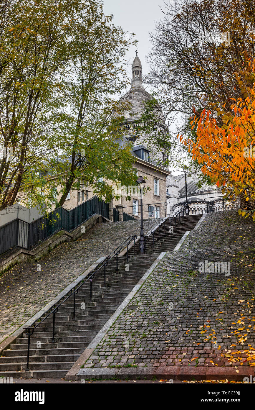 Reihe Schritte Sacre Coeur Montmartre Paris Frankreich Stockfoto
