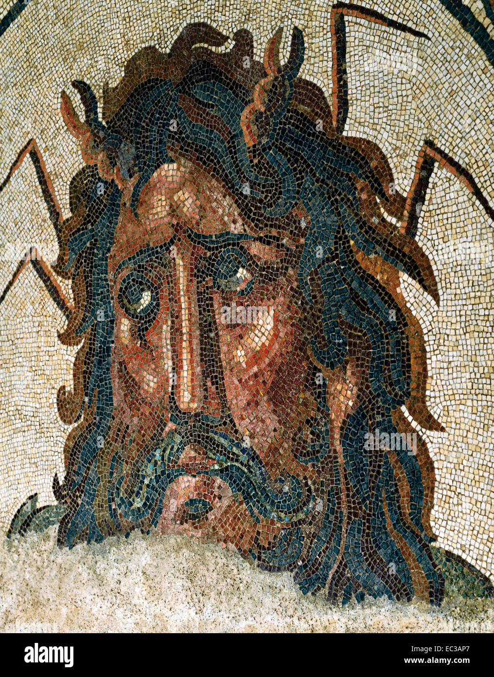 Portugal, Algarve: Ocean Göttin Oceanus auf dem 2000 Jahre alten römischen Boden Mosaik im Stadtmuseum Museu Municipal in Faro Stockfoto