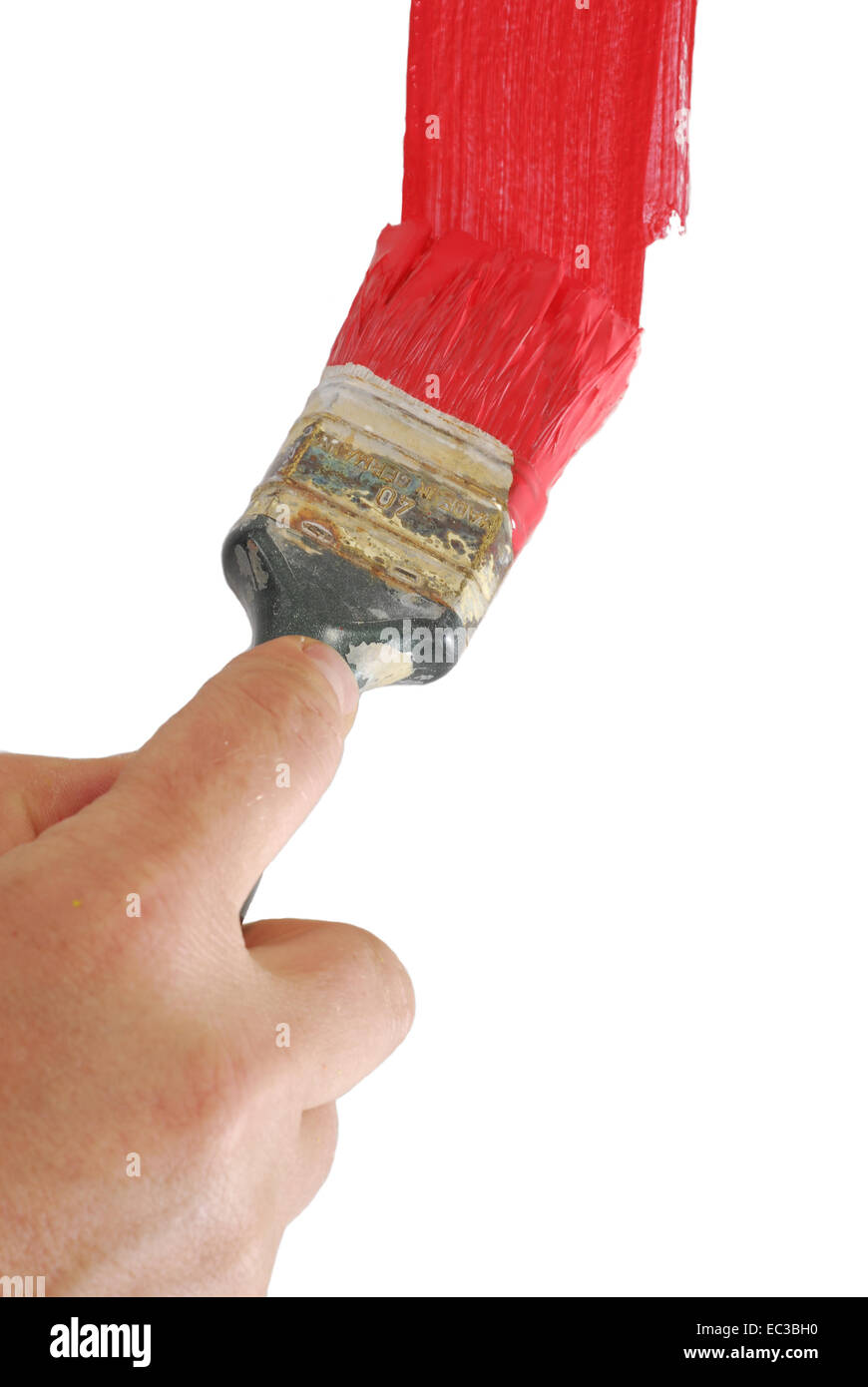 Pinsel mit roter Farbe Stockfoto