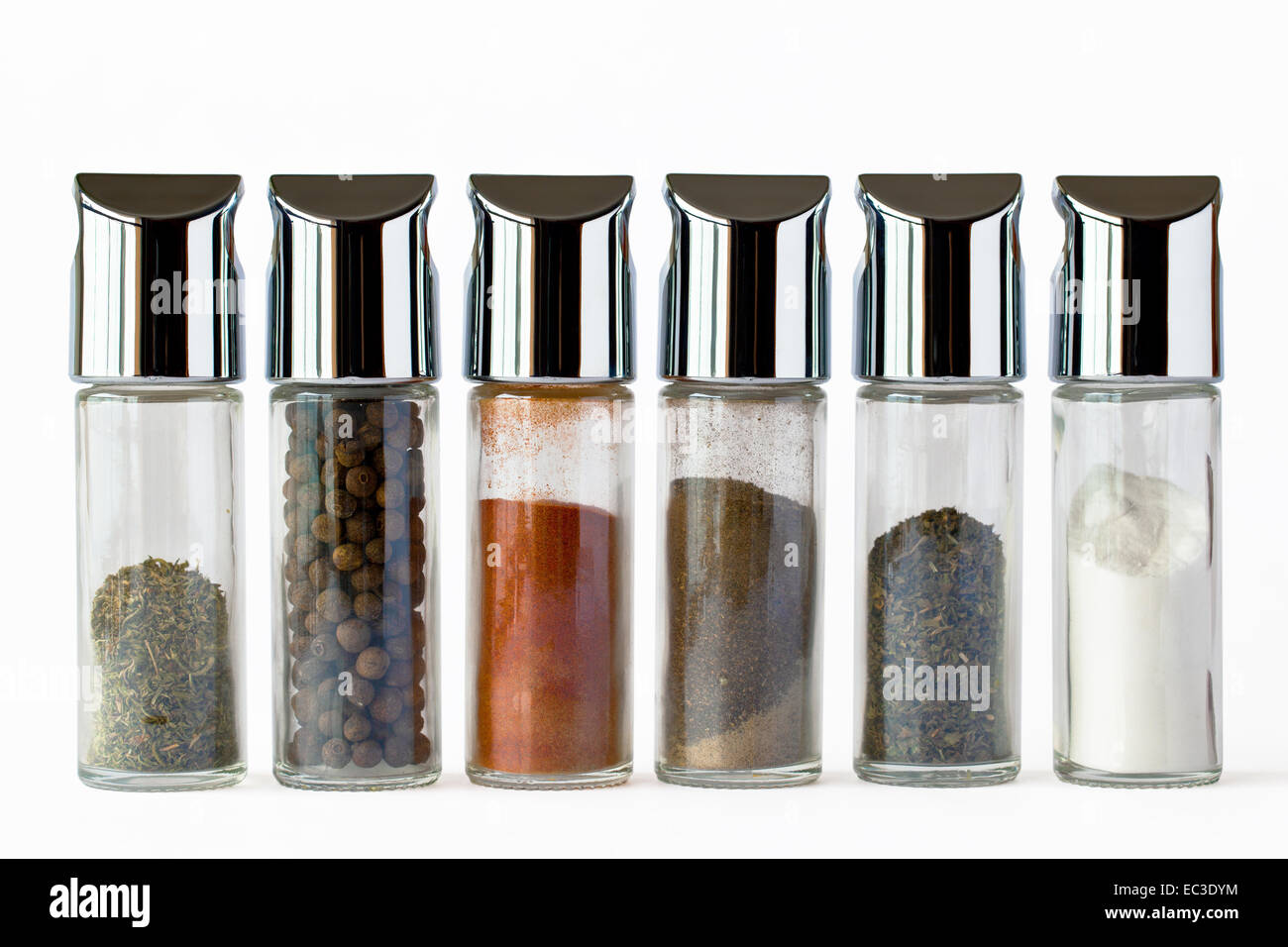 Sechs verschiedene Küchenkräuter Stockfoto