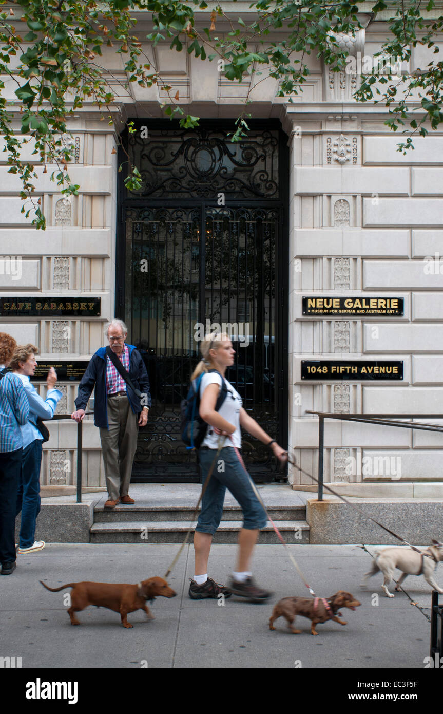 Frauen gehen Hunde auf der 5th Avenue im Central Park vor neuen Galerie, Manhattan, New York City. USA. Die meisten Menschen, die eigene pe Stockfoto