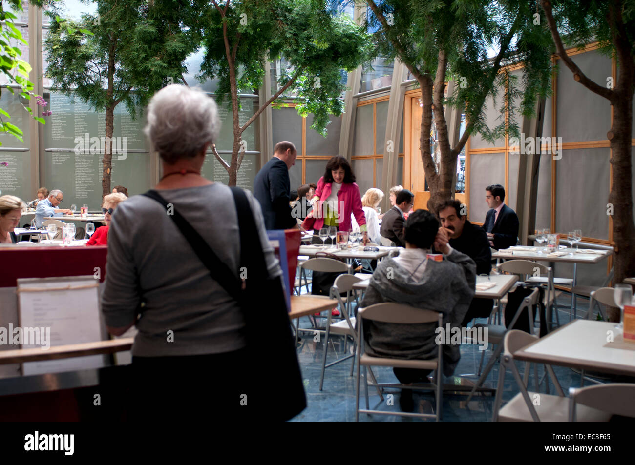 Restaurant im Inneren des Museums der Asia Society, New York, USA. Asia Society Museum organisiert wegweisende Ausstellungen der beiden tr Stockfoto