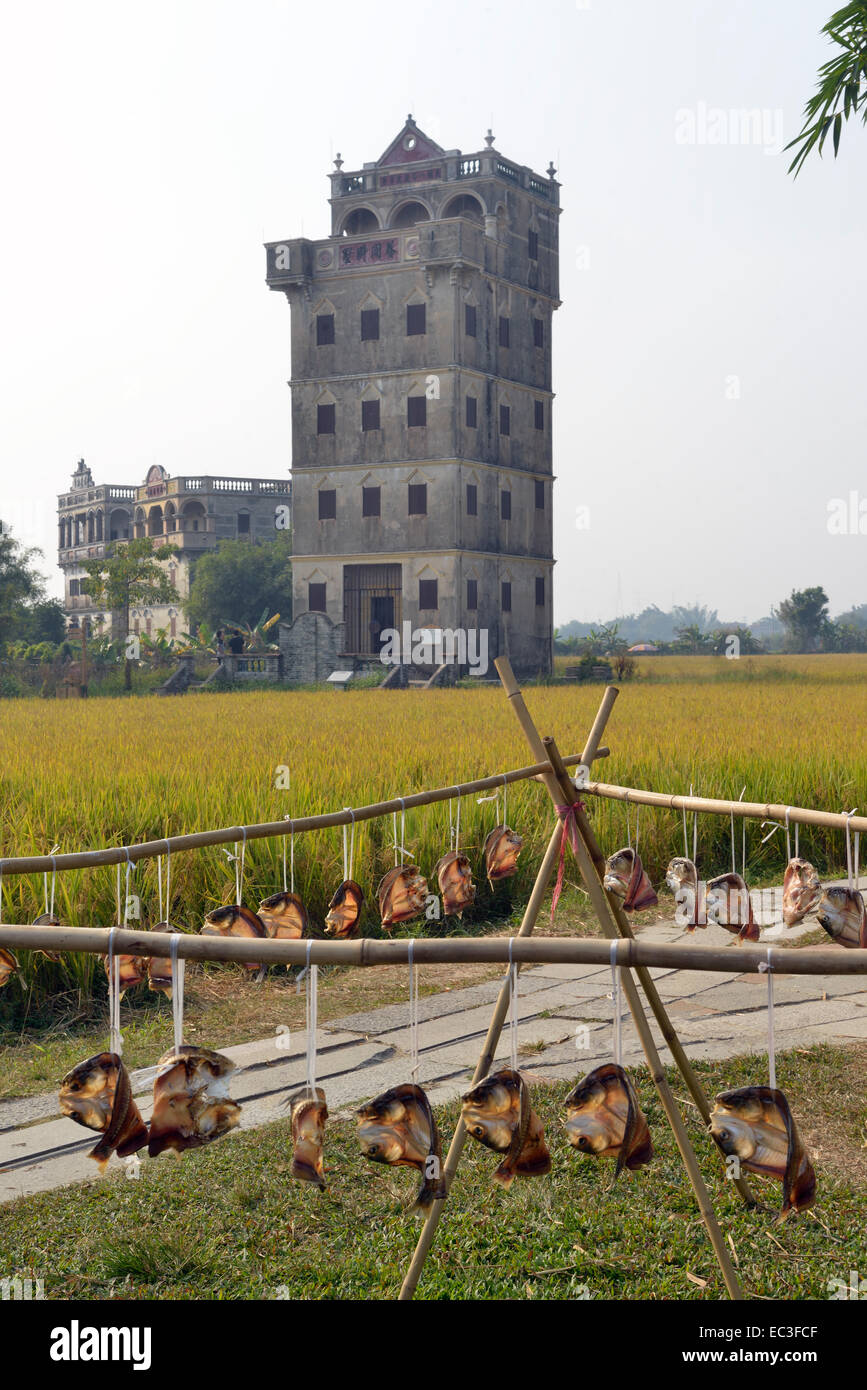 Kaiping Diaolou und Dörfer wurden im Jahr 2007 in die Liste des UNESCO-Weltkulturerbes hinzugefügt. Stockfoto