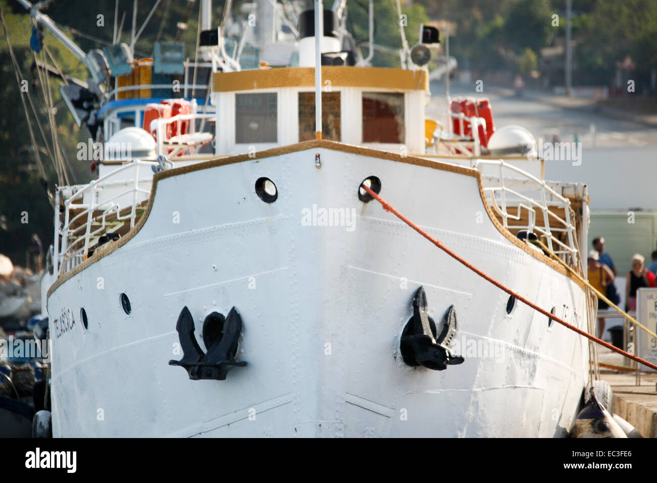 Bogen von einem Fischerboot Stockfoto