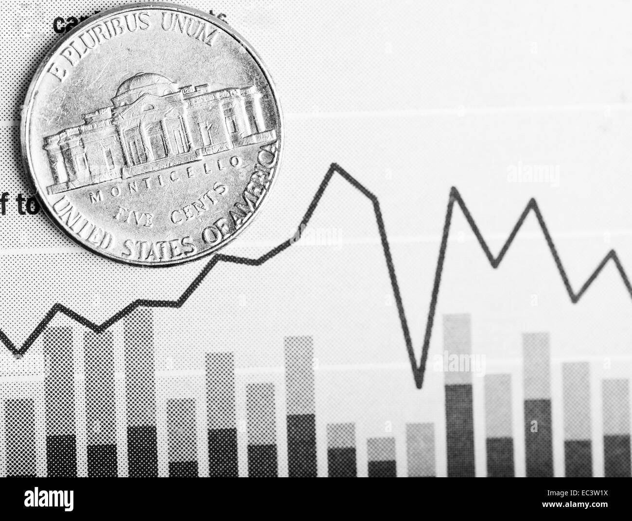 amerikanische Münze auf schwankende Graph. Der Dollarkurs (flachen DOF) Stockfoto
