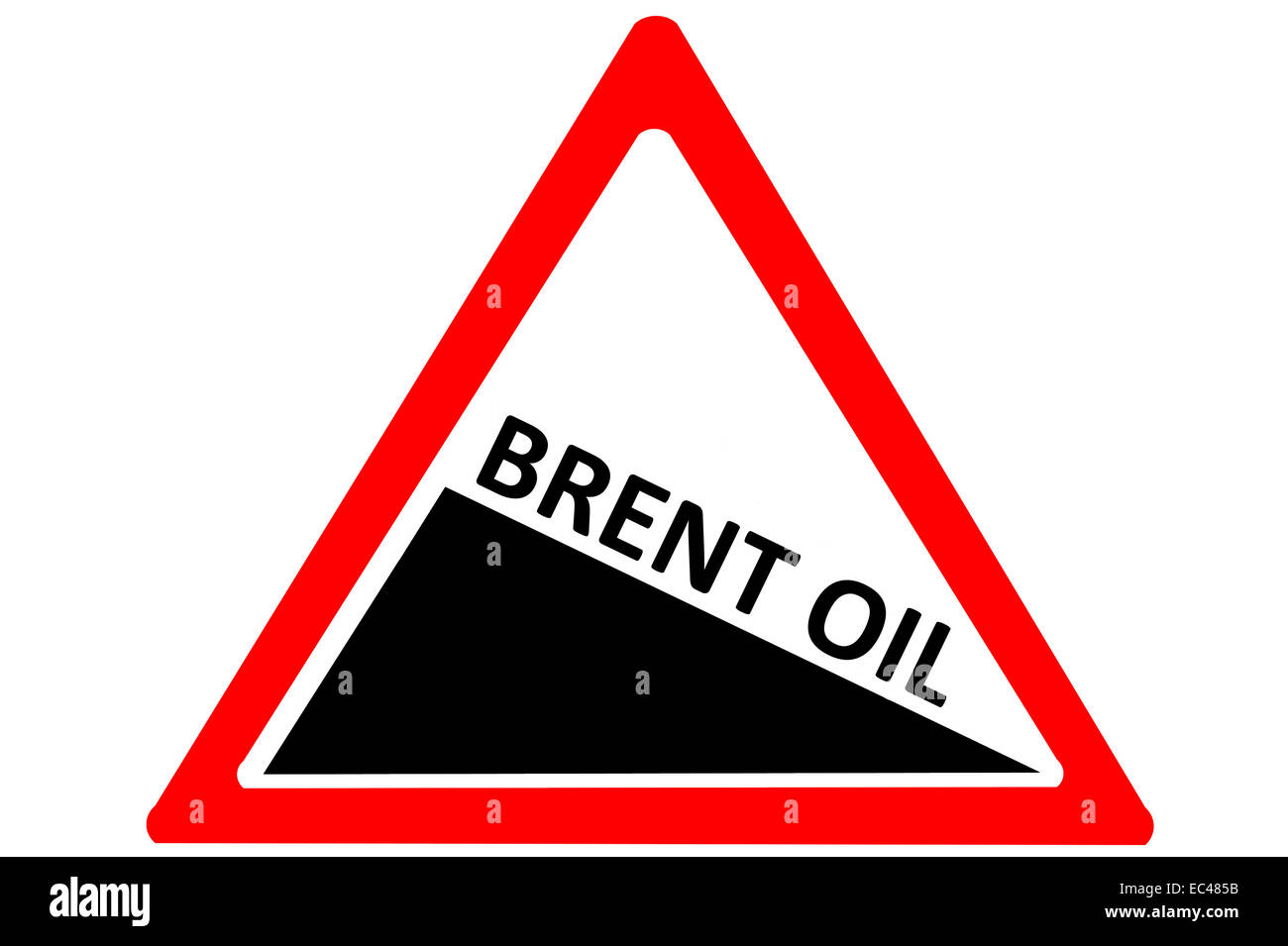 Fallenden Ölpreis Brent Straßenschild auf reinen weißen Hintergrund isoliert Stockfoto