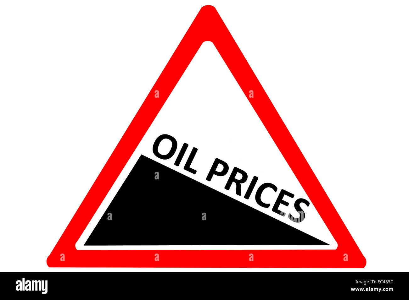 Fallenden Ölpreis Roadsign auf reinen weißen Hintergrund isoliert Stockfoto