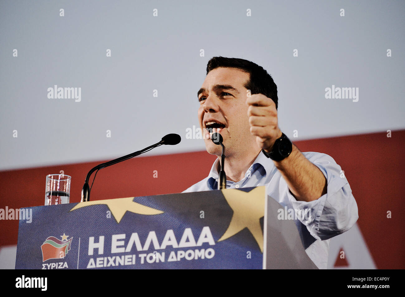 Alexis Tsipras hält eine Rede in Thessaloniki vor der griechischen Gemeinde Wahlen 2014, Griechenland Stockfoto