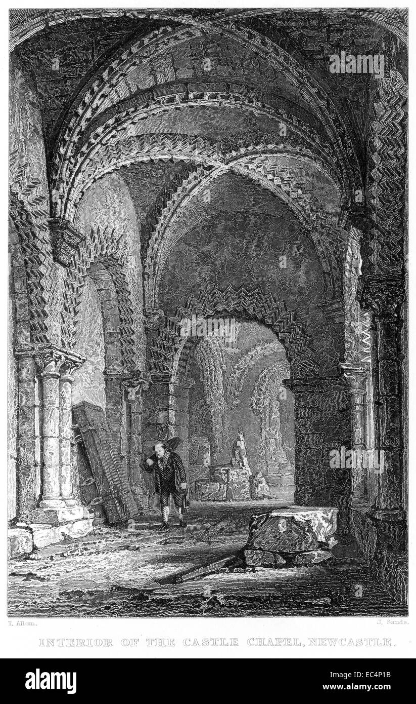 Eine Gravur mit dem Titel "Interior der Burgkapelle, Newcastle" mit hoher Auflösung aus einem Buch gescannt veröffentlicht im Jahre 1834. Stockfoto