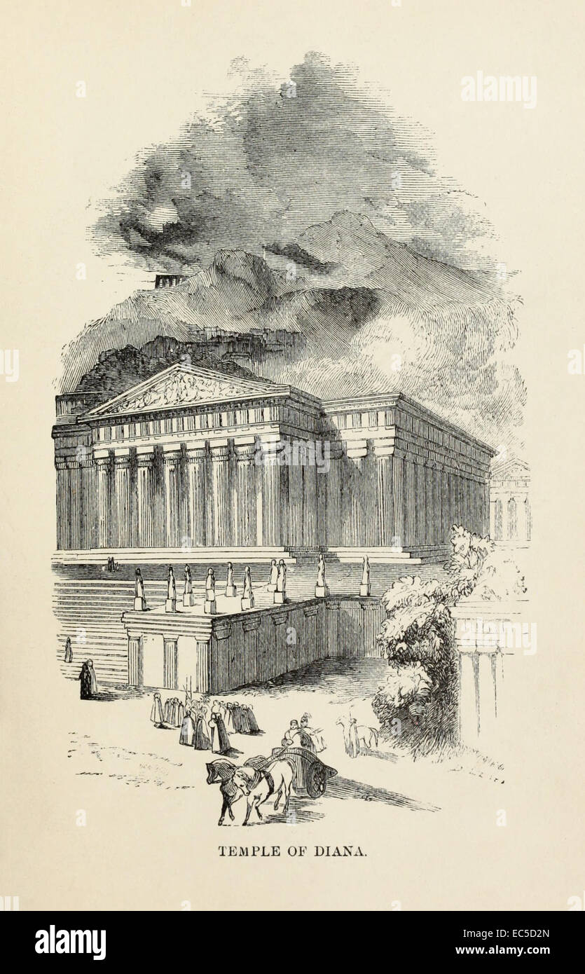 Diana-Tempel, eines der sieben Weltwunder der Antike, Illustration von William Harvey. Siehe Beschreibung für mehr Informationen. Stockfoto