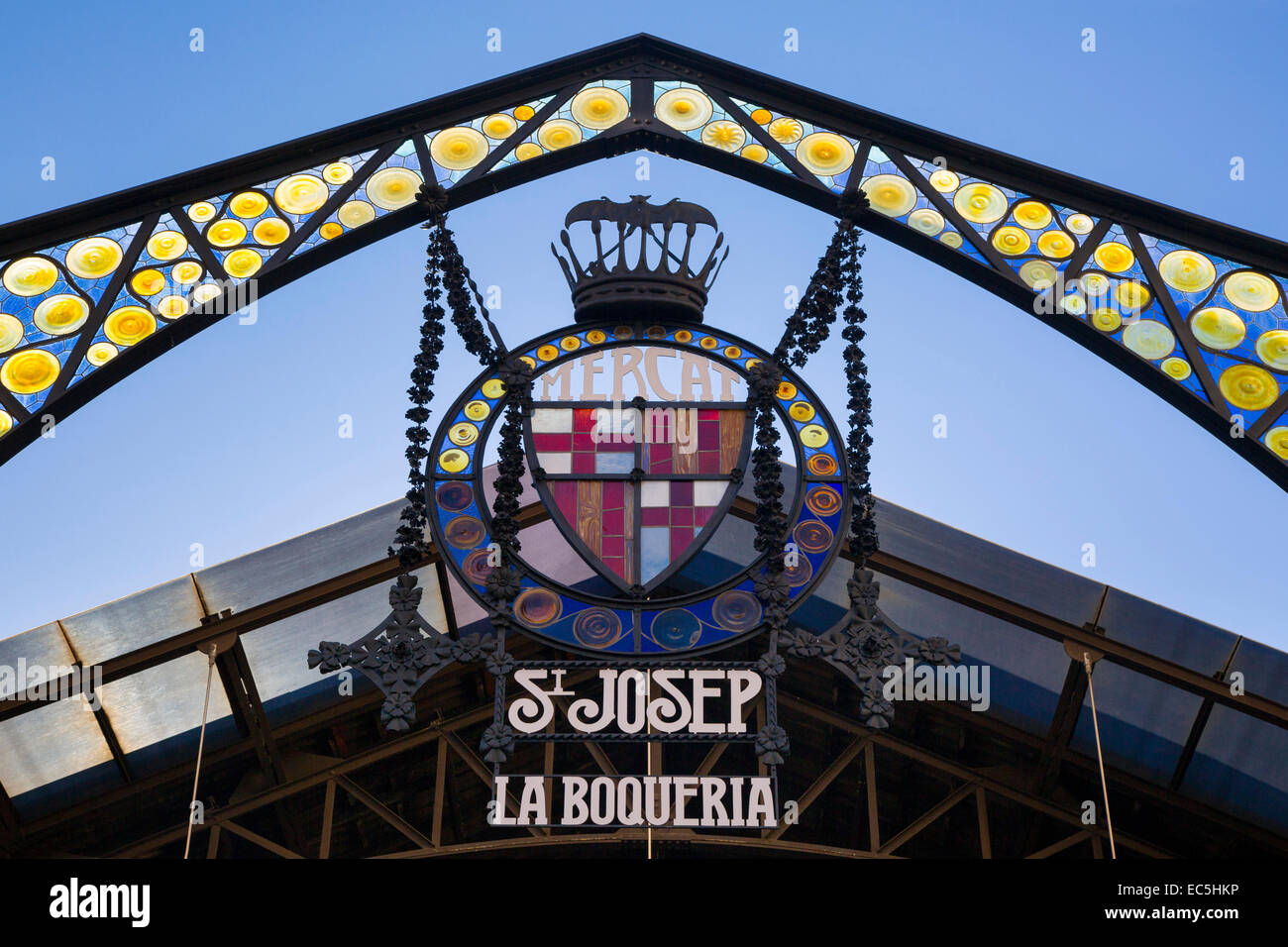 Eintrag Zeichen Sant Josep Mercat, La Boqueria, Barcelona, Katalonien, Spanien Stockfoto Eintrag Zeichen Sant Josep Mercat, La Boqueria, Barcelona, Katalonien, Spanien Stockfoto