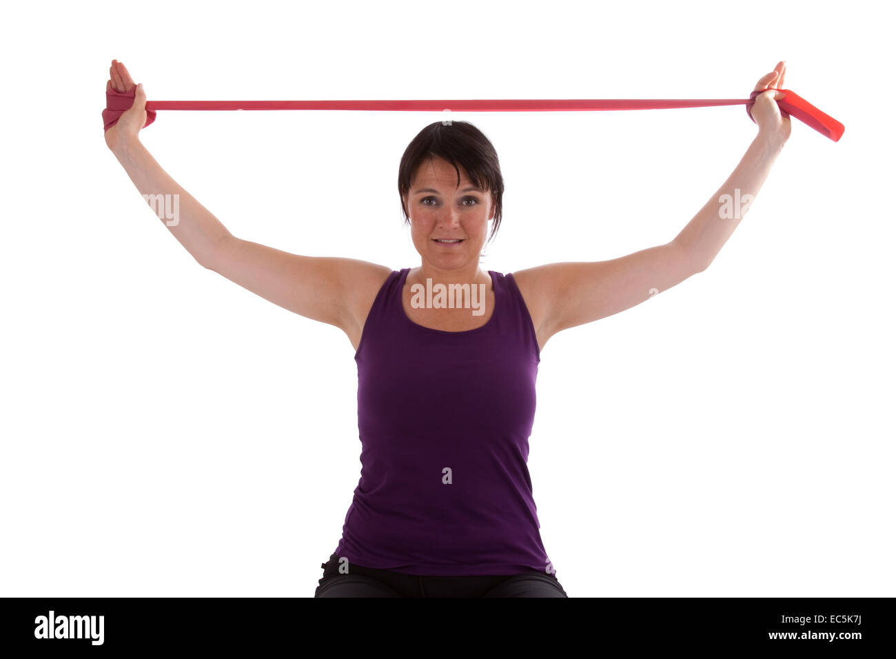 Übungen mit einem Theraband Stockfoto