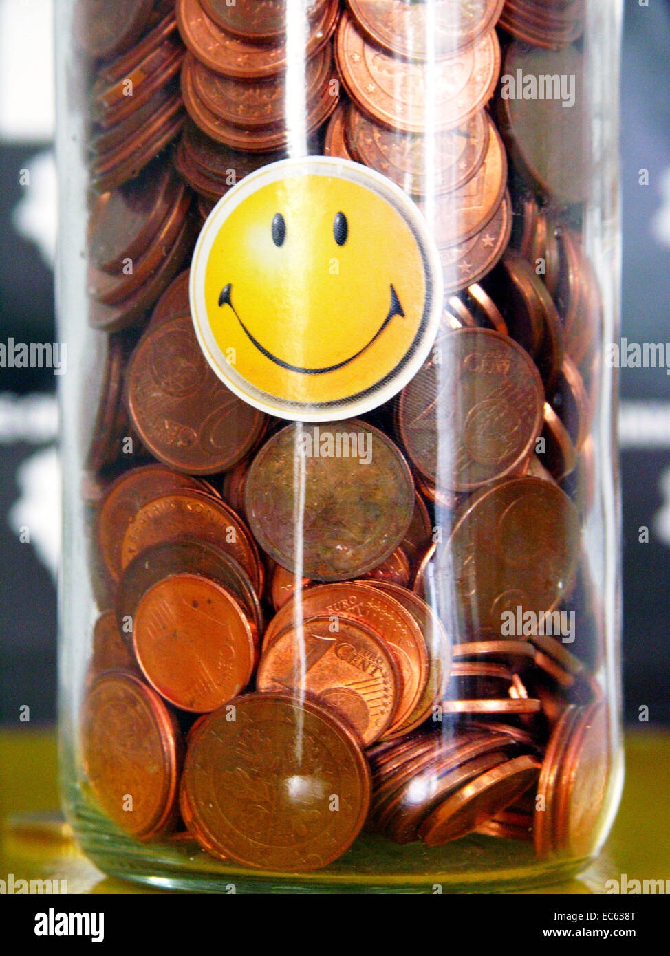 Münzsammlung mit Smiley Stockfoto