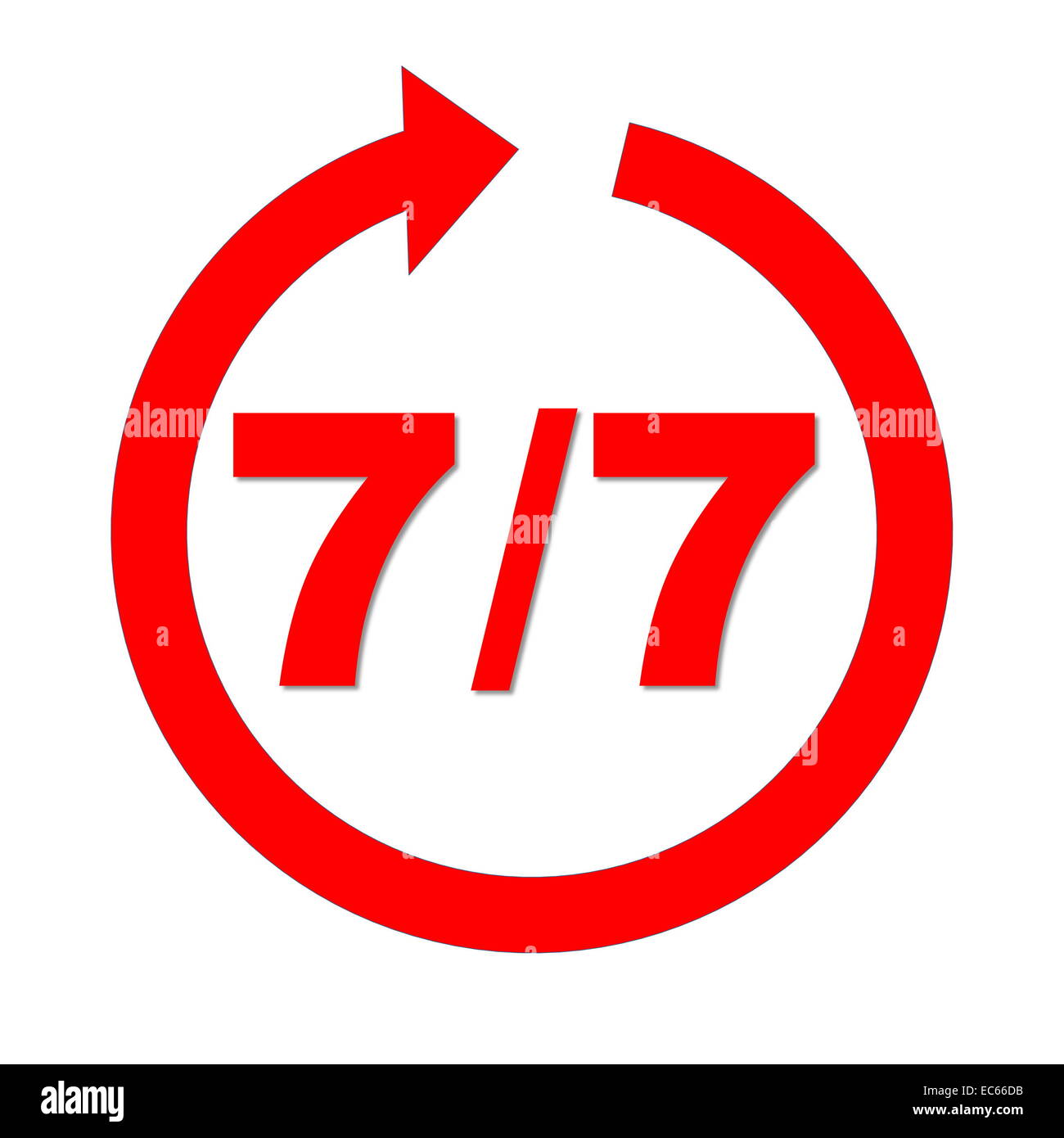 Red 7 auf dem anderen Kreis Pfeil in weißem Hintergrund Stockfoto