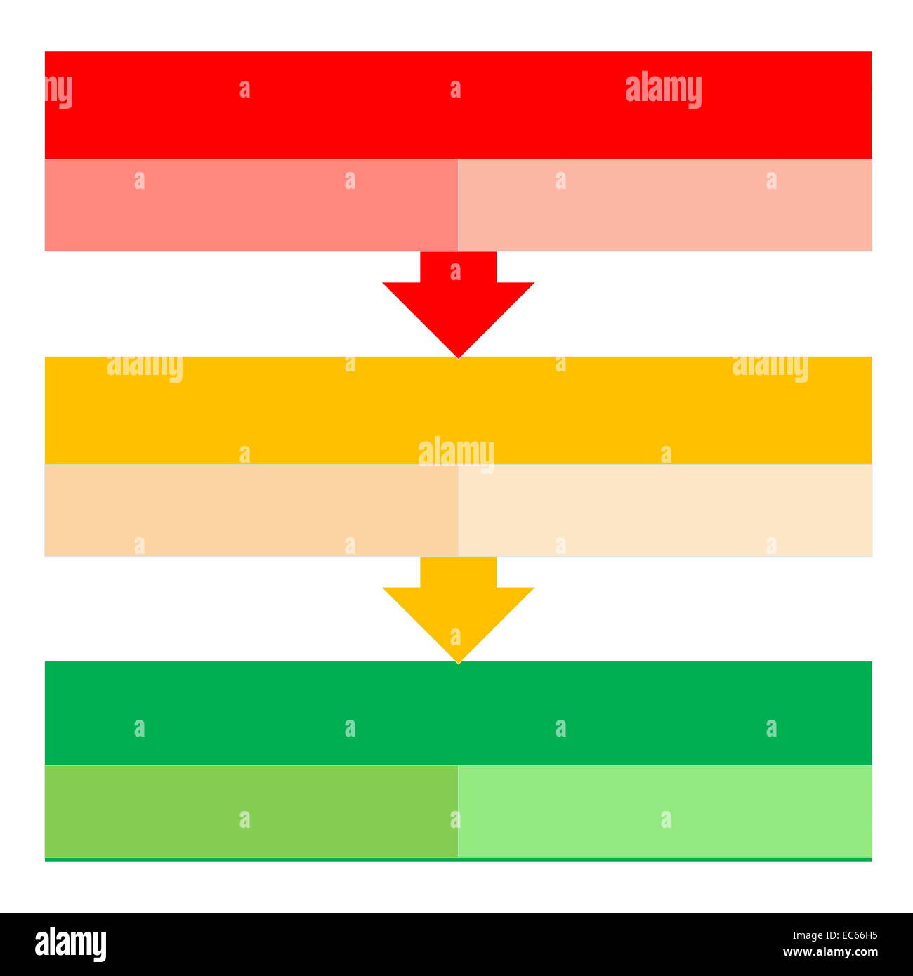 Rot, orange und grün Form beschreiben Verfahren mit Pfeilen in weißem Hintergrund Stockfoto