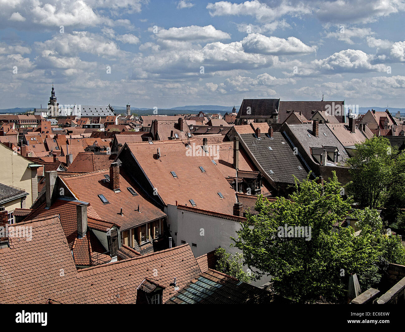 Blick über die Dächer von der Bamberger Altstadt, Weltkulturerbe Stockfoto