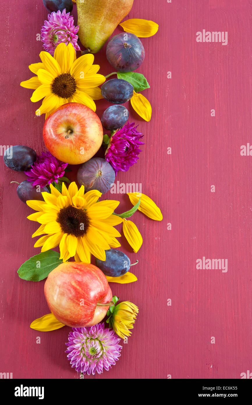 Dekorativer Hintergrund mit herbstlichen Früchten Stockfoto