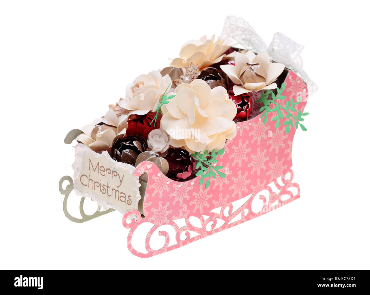 handgemachte Blumen und Schlitten aus einer Vielzahl von Papier gemacht Stockfoto