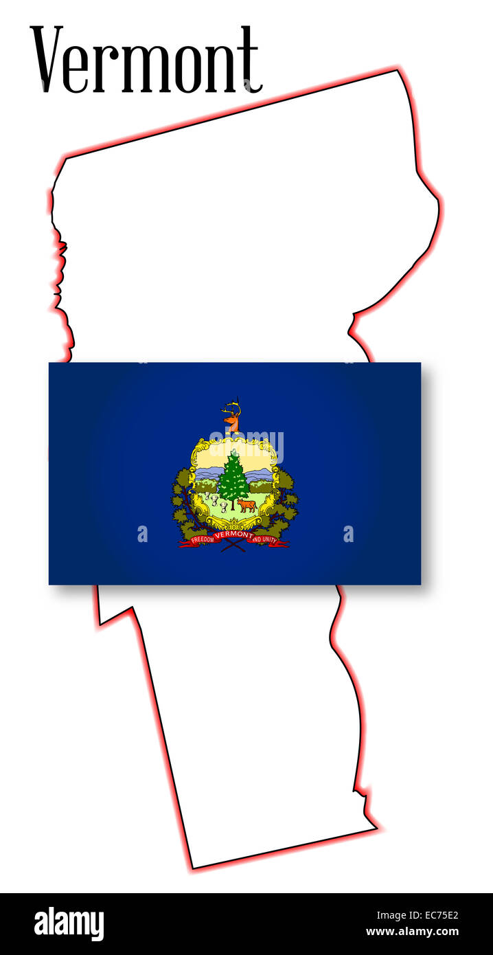 Der Umriß des Staates Vermont mit Nebenkarte Stockfoto