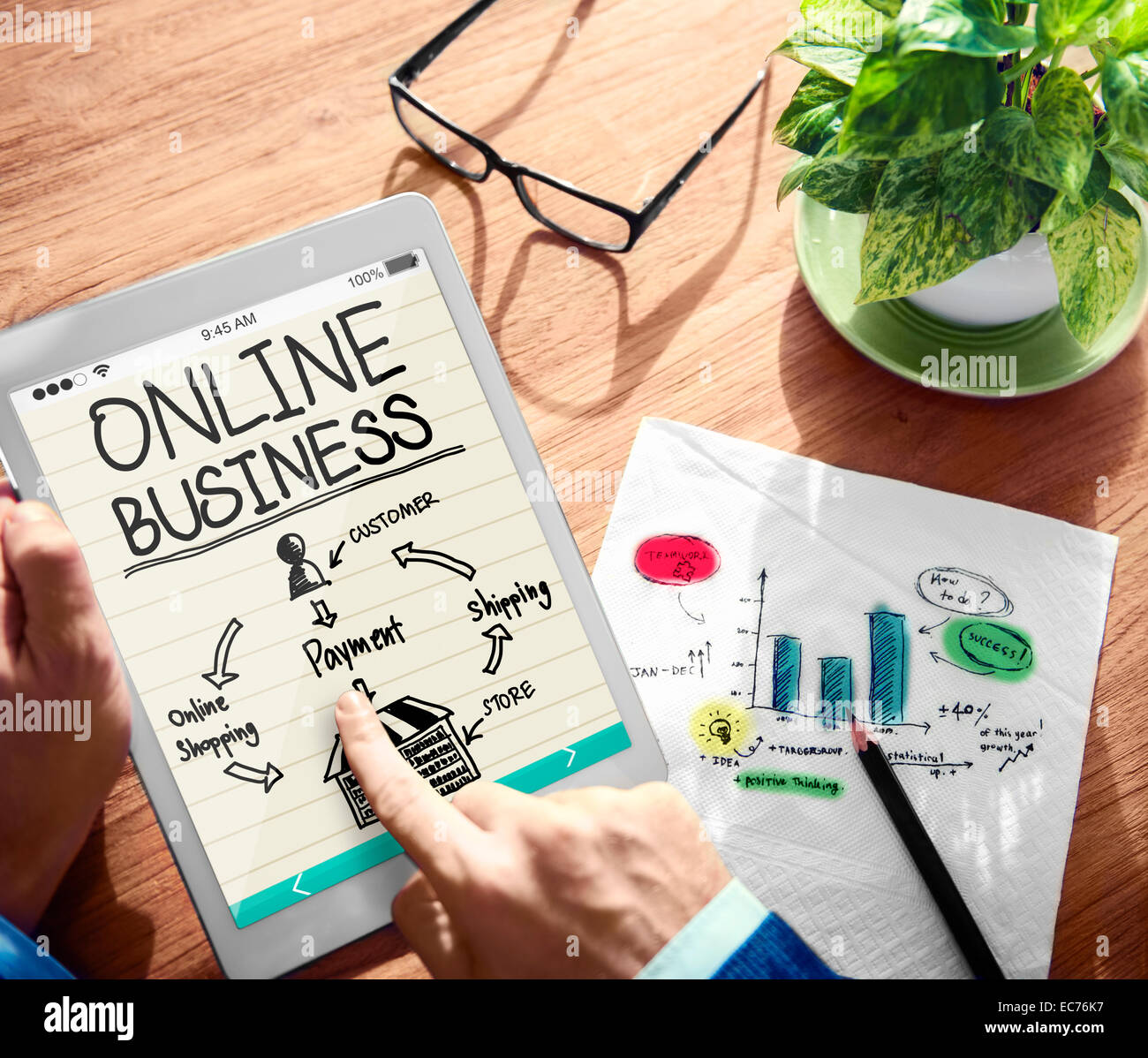 Digitalen Tablet Online Business Planning Concept Stockfoto