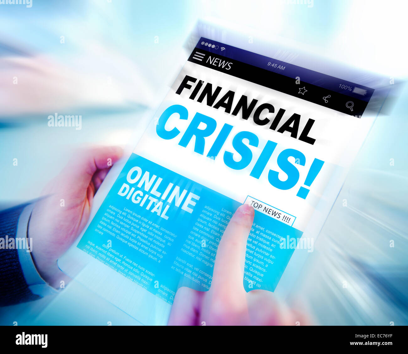 Digitale Online-News Schlagzeile Finanzkrise Konzept Stockfoto