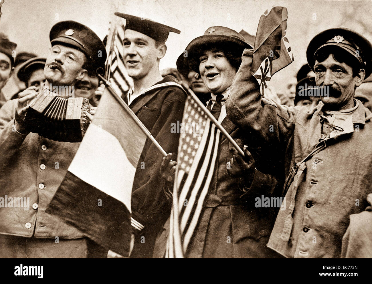 Waffenstillstand fest. Die Amis und die tommies. November 1918. Stockfoto