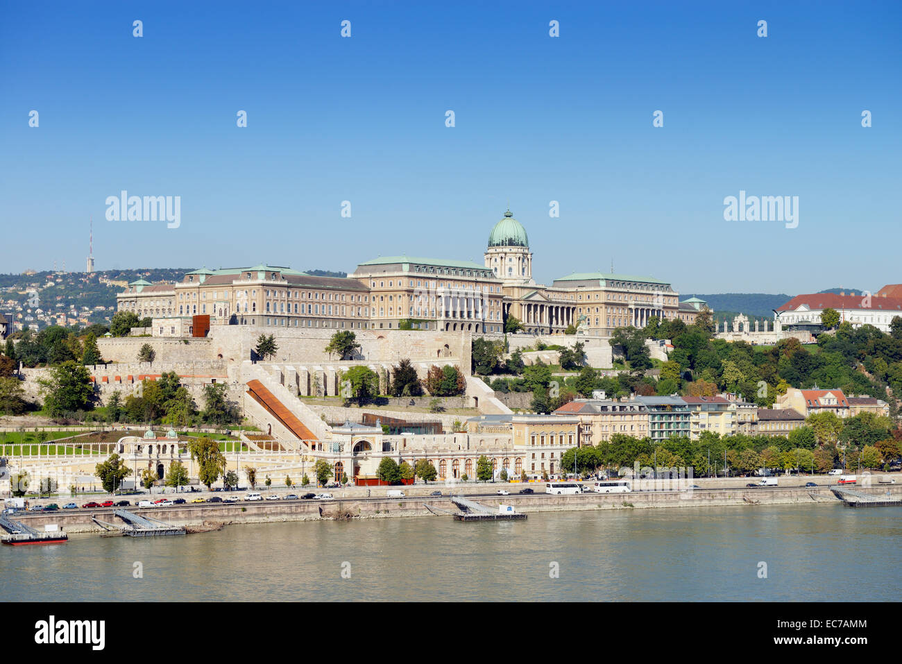 Ungarn, Budapest, Blick auf Buda Burg, Donau Stockfoto