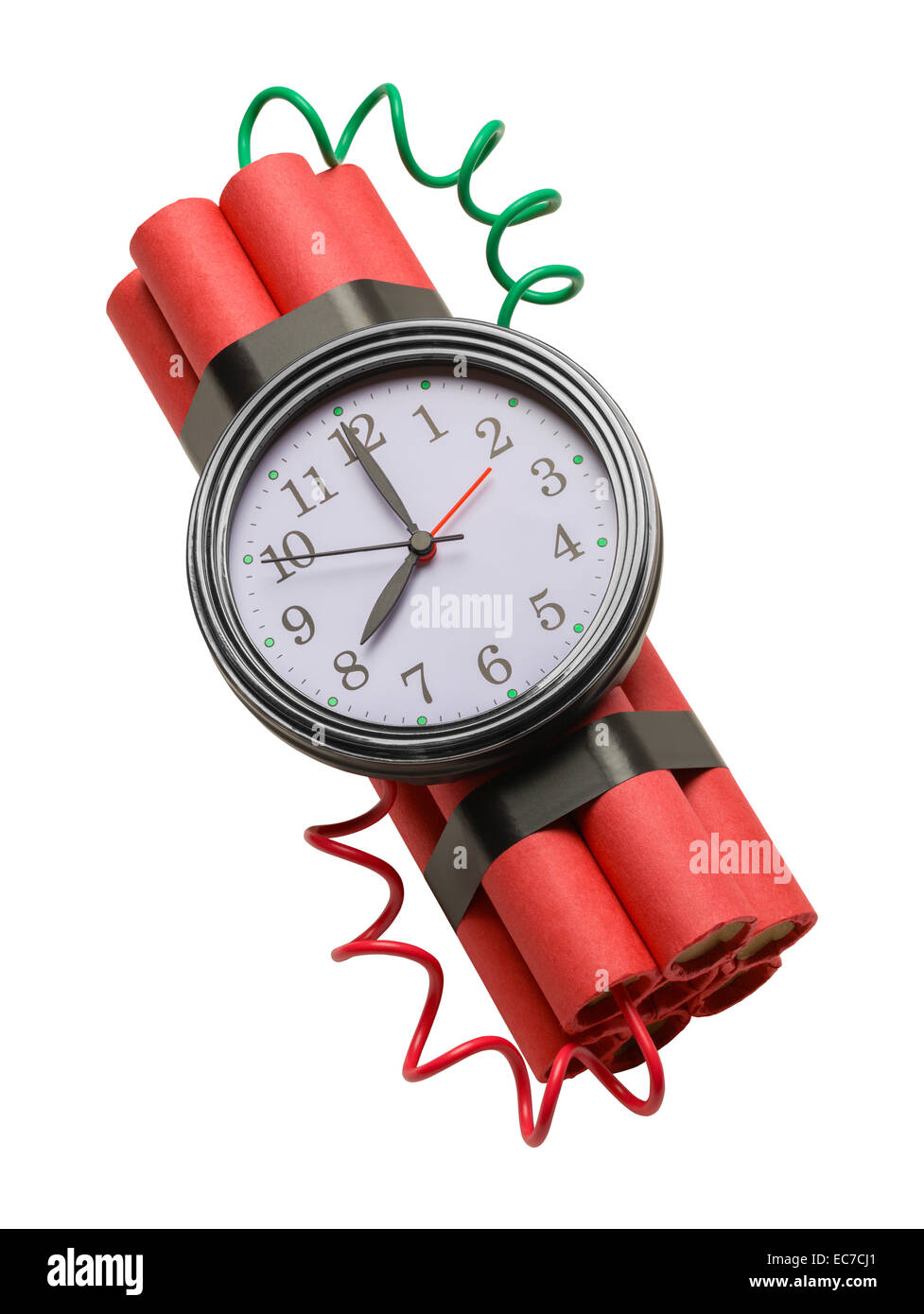 Dynamit Bombe mit Uhr, Isolated on White Background. Stockfoto