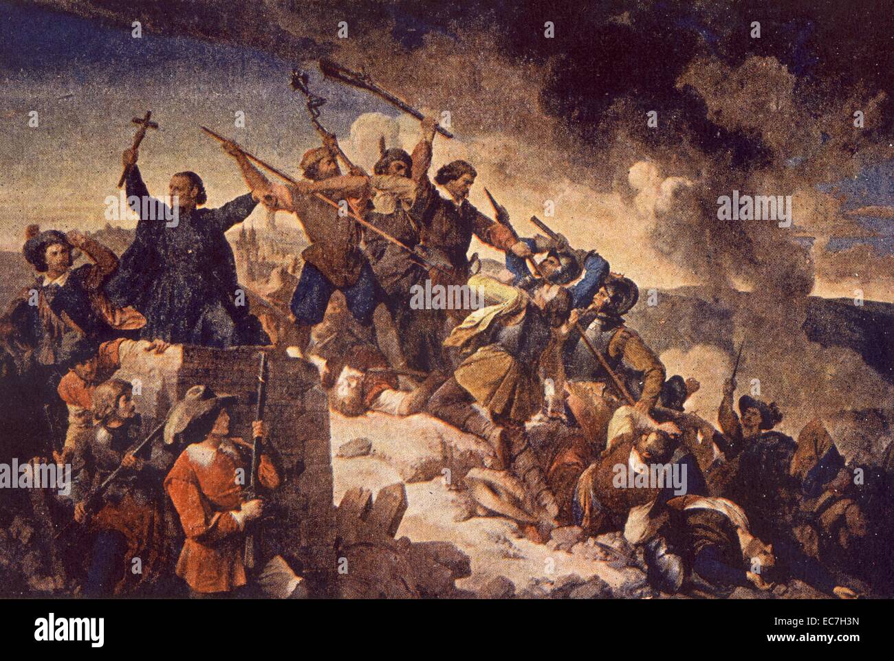 Die schwedische Armee unter Hans Christoff von Konigsmarck attackiert Prag, 25. Juli 1648. Verteidigung von Prag vor der schwedischen Stockfoto