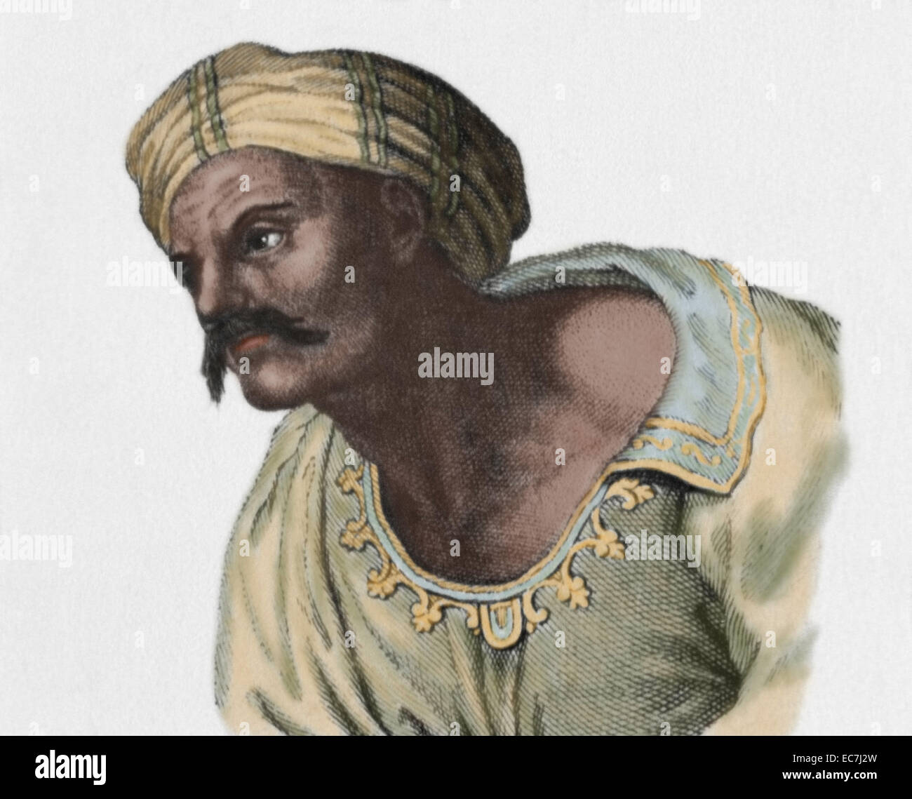 Averroes (1126-1198). Ibn Rushd. Mittelalterliche andalusischen muslimischer Universalgelehrter. Porträt. Gravur. Farbige. Stockfoto