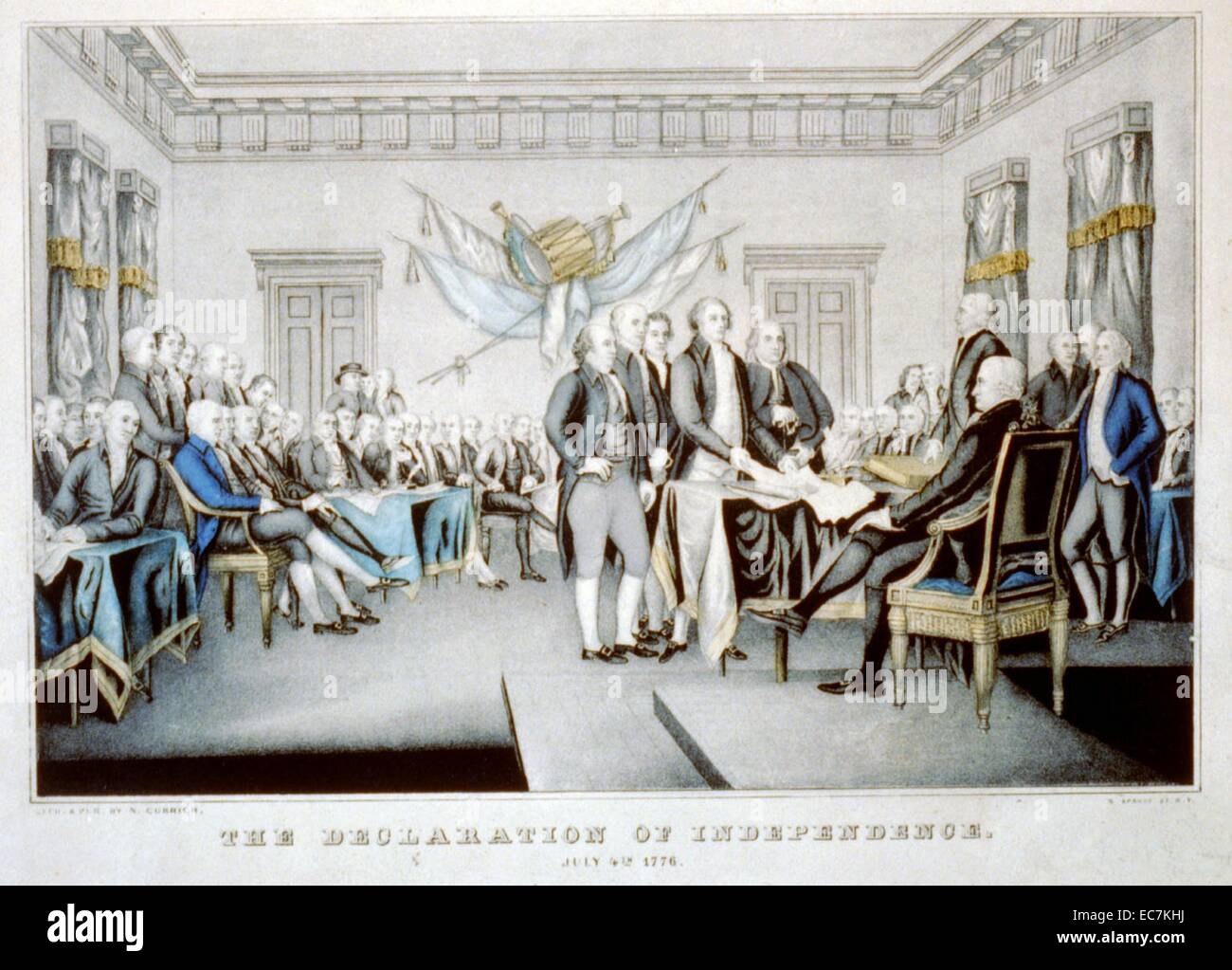 Die Erklärung der Unabhängigkeit, 4. Juli 1776. Dies war eine Erklärung der Kontinentale Kongress, verkündet, dass die dreizehn amerikanischen Kolonien, dann im Krieg mit Großbritannien, sich selbst als 13 neuen unabhängigen souveränen Staaten angesehen und waren nicht mehr ein Teil des Britischen Empire. Stockfoto