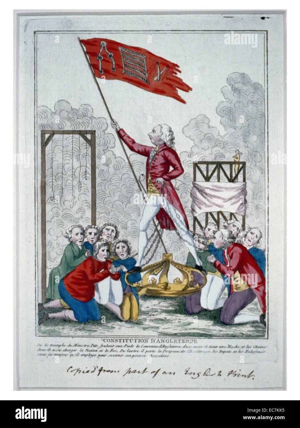 Verfassung d ' Angleterre. Eine kritische Reaktion auf das britische politische System zeigt Premierminister William Pitt steht auf Stockfoto