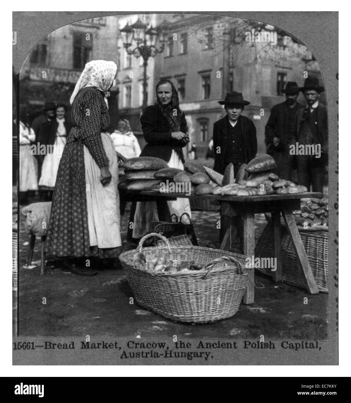 Brot-Markt in Cracow - die alte polnische Hauptstadt - Österreich-Ungarn. Stockfoto
