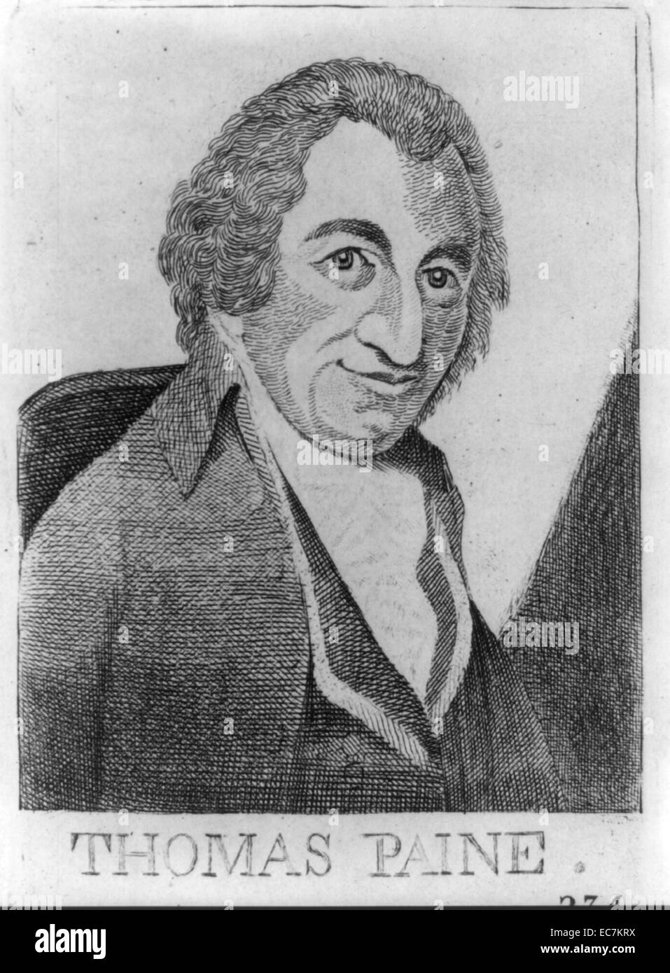 Thomas Paine war ein English-American politischer Aktivist, Autor, politische Theoretiker und Revolutionär. Der Autor von zwei höchst einflussreichen Flugschriften zu Beginn der Amerikanischen Revolution, er inspirierte die Patrioten, die im Jahre 1776 von Großbritannien unabhängig zu erklären. Stockfoto