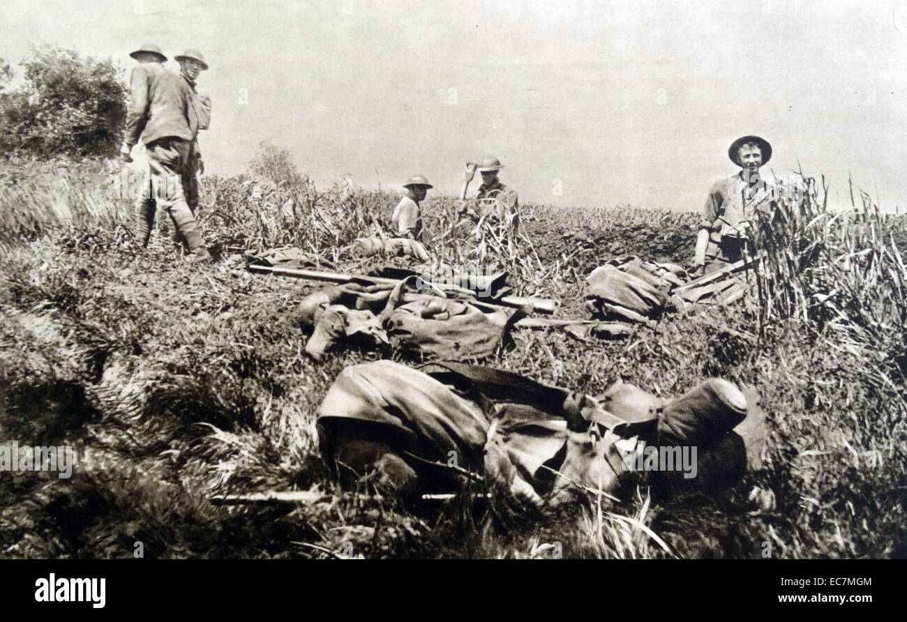 Britische Soldaten an der zweiten Schlacht der Marne (Französisch: Seconde Bataille de la Marne), oder die Schlacht von Reims (15. Juli - 6. August 1918) war der letzte große deutsche Spring Offensive an der Westfront während des Ersten Weltkrieges. Stockfoto