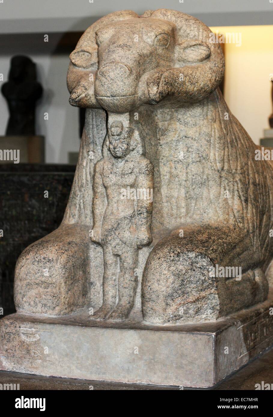 Twenty-Fifth Dynastie, 690-664 BC. Von Kawa in Nubien. Die Verehrung des Amun, in Nubien von den Ägyptern importiert wurde mit großem Eifer von der königlichen Familie von der 25. Dynastie durchgeführt. Diese Statue symbolisiert den Schutz des Gottes des Königs. Stockfoto