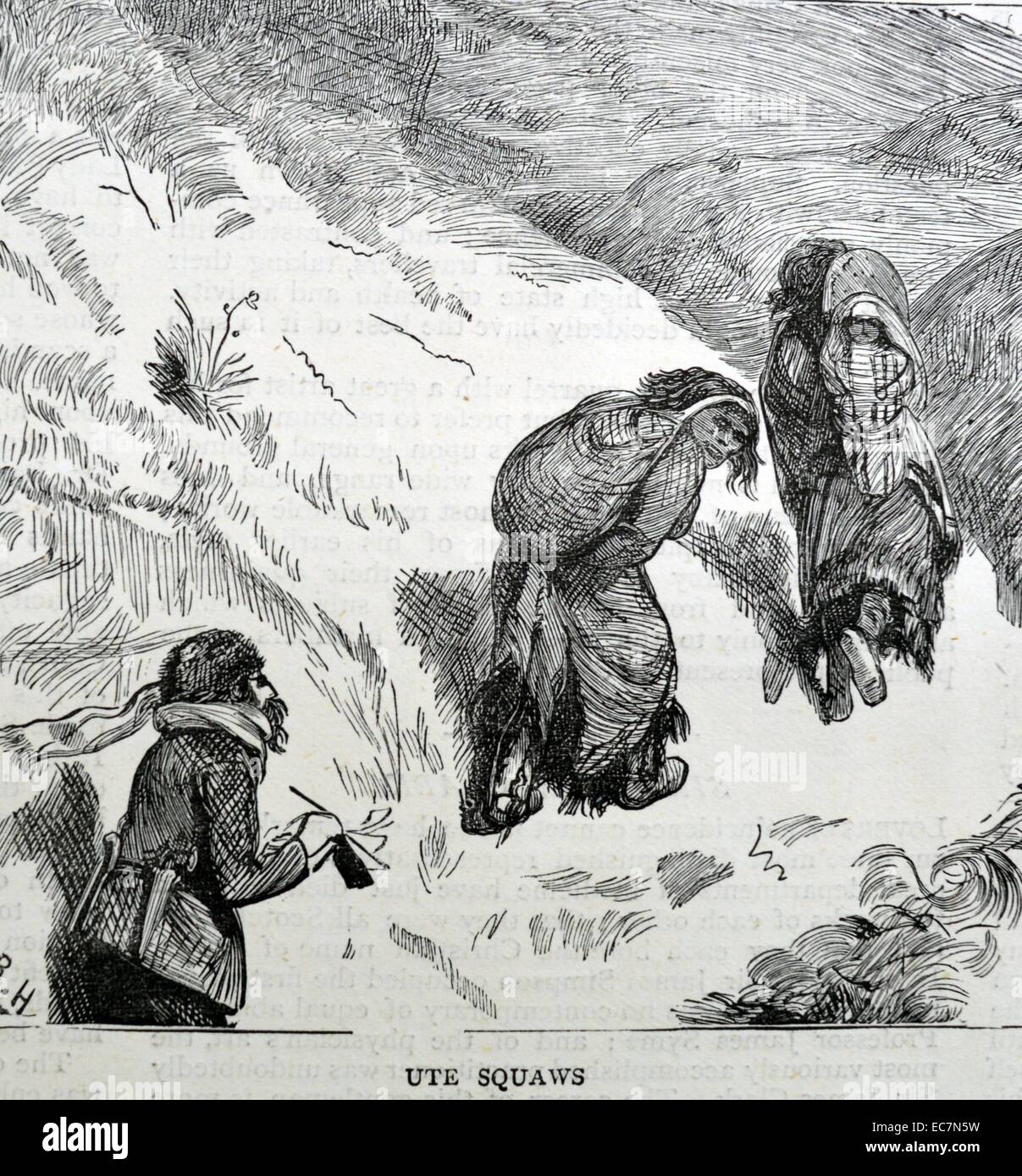 Kupferstich von Ute Squaws klettern. Vom 1870 Stockfoto