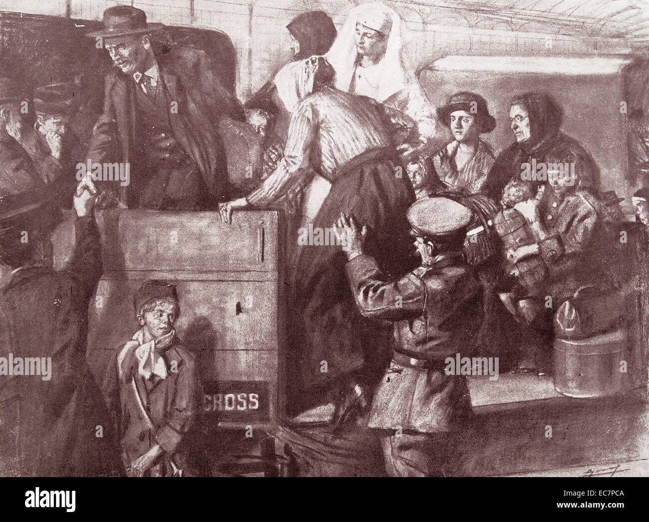 Französische Flüchtlinge aus einem Kriegsgebiet in Erster Weltkrieg evakuiert Stockfoto