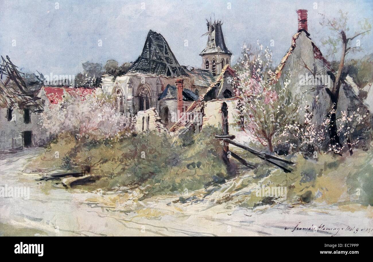 Erster Weltkrieg: das zerstörte Dorf von Craonnelle, Frankreich 1917 Stockfoto