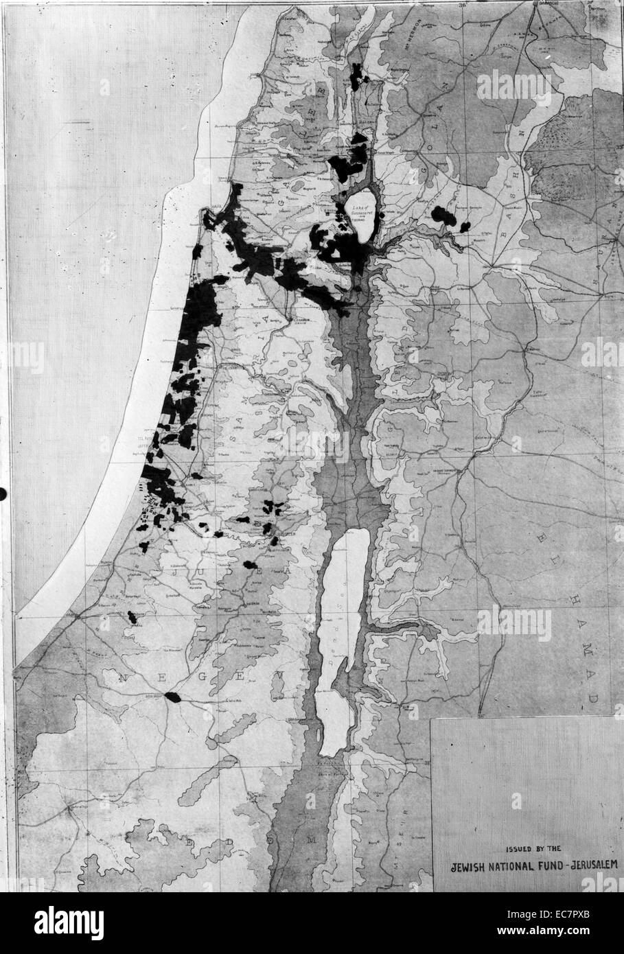 Karte. Umfang der jüdische Landbesitz in Palästina; ausgestellt von der jüdischen nationalen Fonds Jerusalem Stockfoto